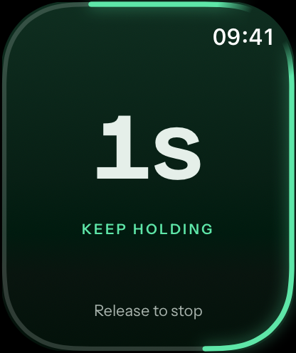 Apple Watch during the hold: 1s, Keep holding, the ring filling